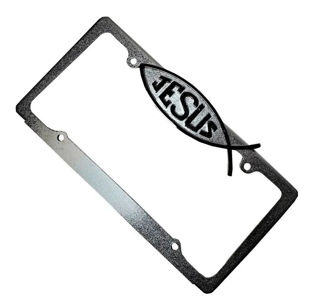 Porta Placa Metal Cromado Con Logo Jesus