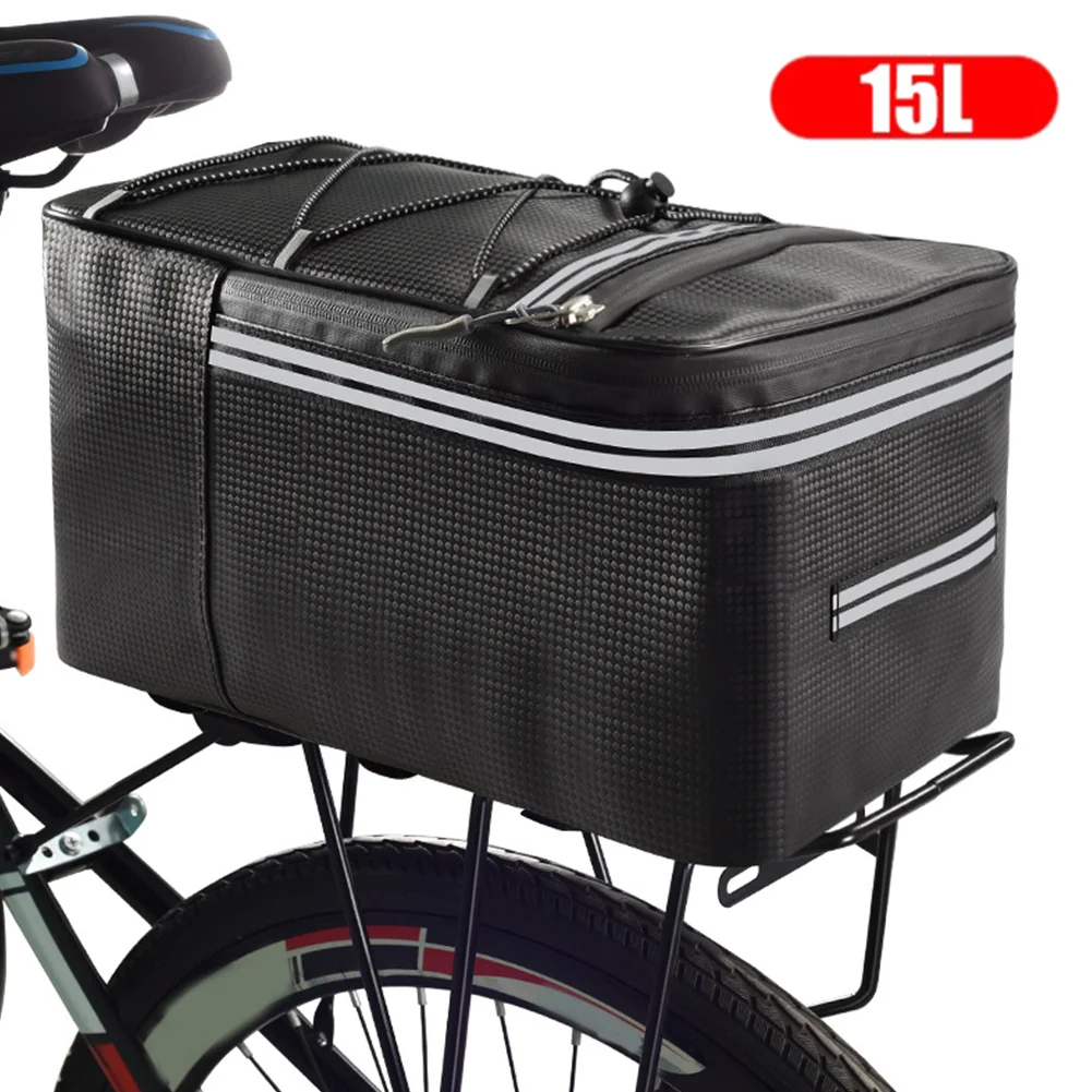 15L Waterproof Bicycle Rear Rack Bag – Reflective Multi-Pocket Storage with Elastic Straps