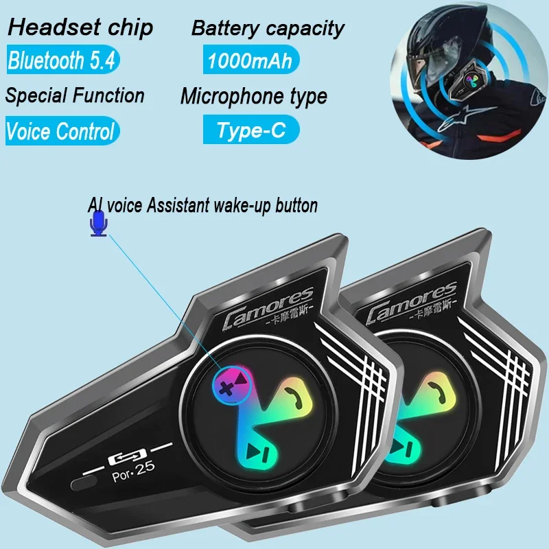 Bluetooth 5.4 Waterproof Motorcycle Helmet Headset