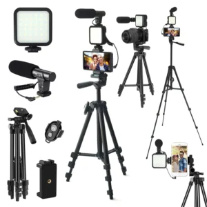 MAMEN Vlogging Kit: 48" Tripod, Microphone & LED Light