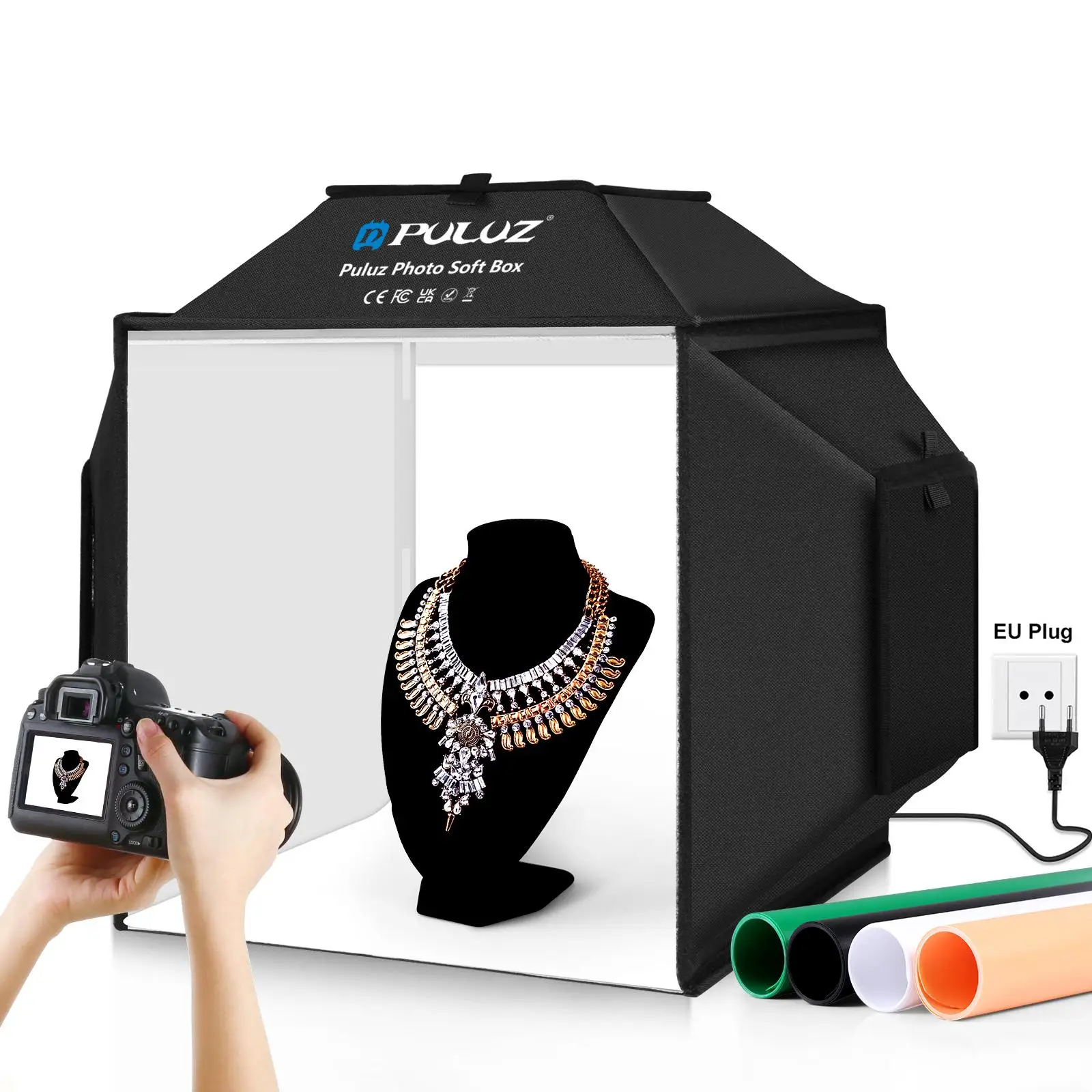 PULUZ 40cm Folding 72W 5500K Studio Photo Softbox with 4 LED Colors Backdrops