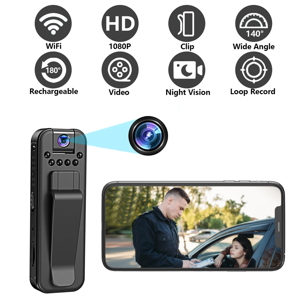 HD 1080P Police Body Cam with Night Vision & Back Clip