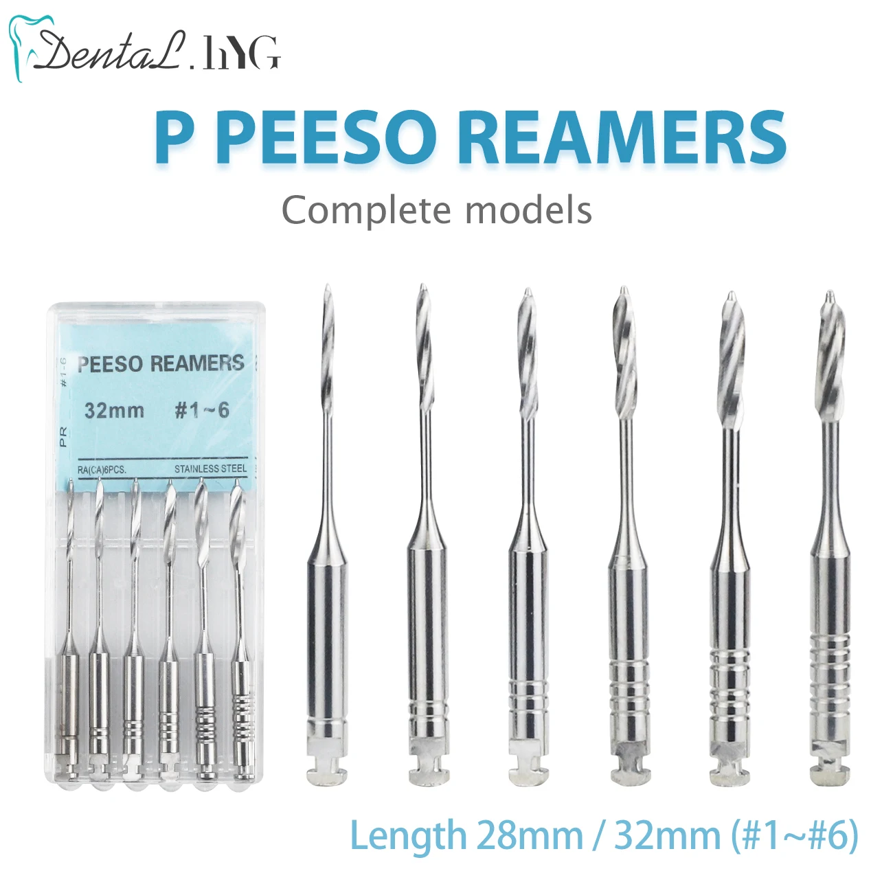 6pcs Dental Endodontic Peeso Reamers (28/32mm) #1-#6