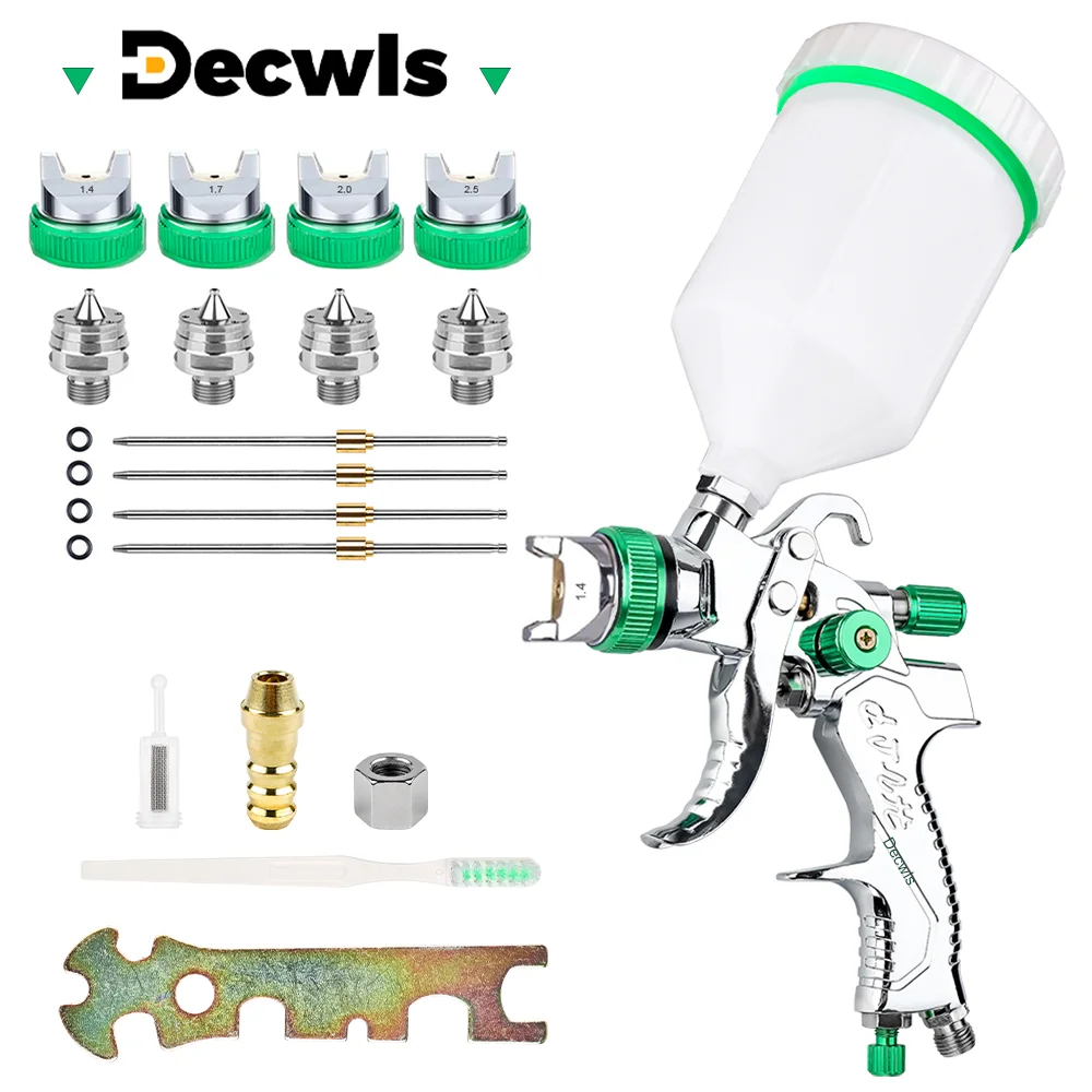 Professional HVLP Gravity Spray Gun with 1.4/1.7/2.0/2.5mm Steel Nozzles
