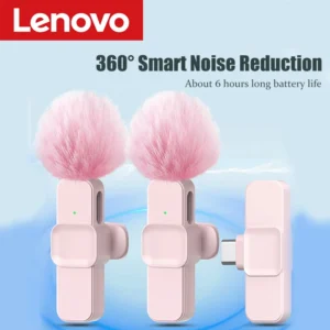 Lenovo Pink Rechargeable Wireless Lavalier Mic for Vlog & Gaming