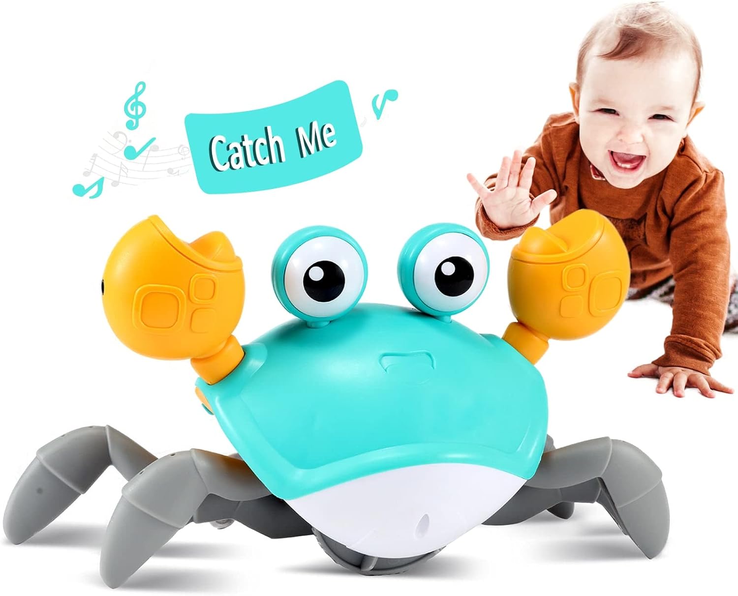 Control Future Crawling Crab Baby Toy - Infant Tummy Time Toys 3 4 5 6 7 8 9 10 11 12 Babies Boy 3-6 6-12 Learning Crawl 9-12 12-18 Walking Toddler 36 Months Old Music Development 1st Birthday Gifts