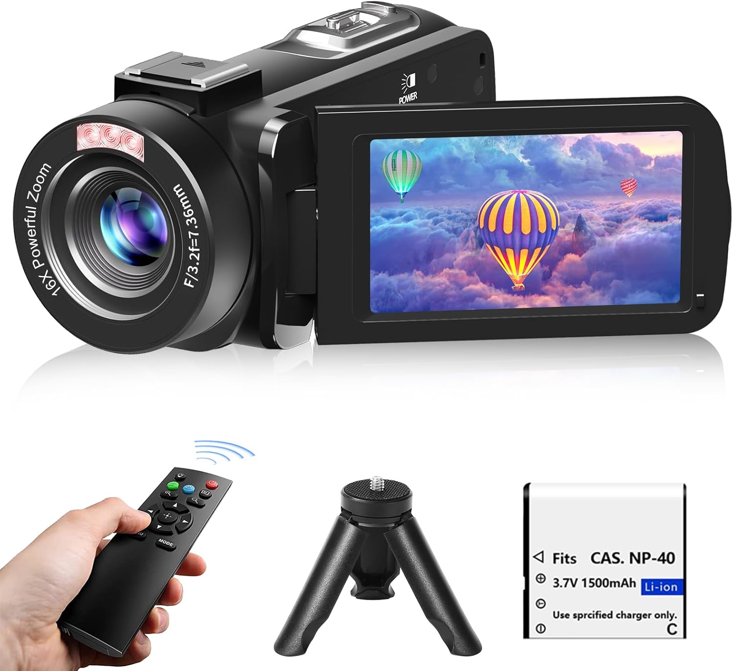 VETEK Video Camera, Full HD 1080P 30MP Camcorder, Vlogging Camera for YouTube with Infrared Night Vision, 18X Digital Zoom 3.0“ LCD Screen Digital Camera, Video Recorder with Remote Control and Battery
