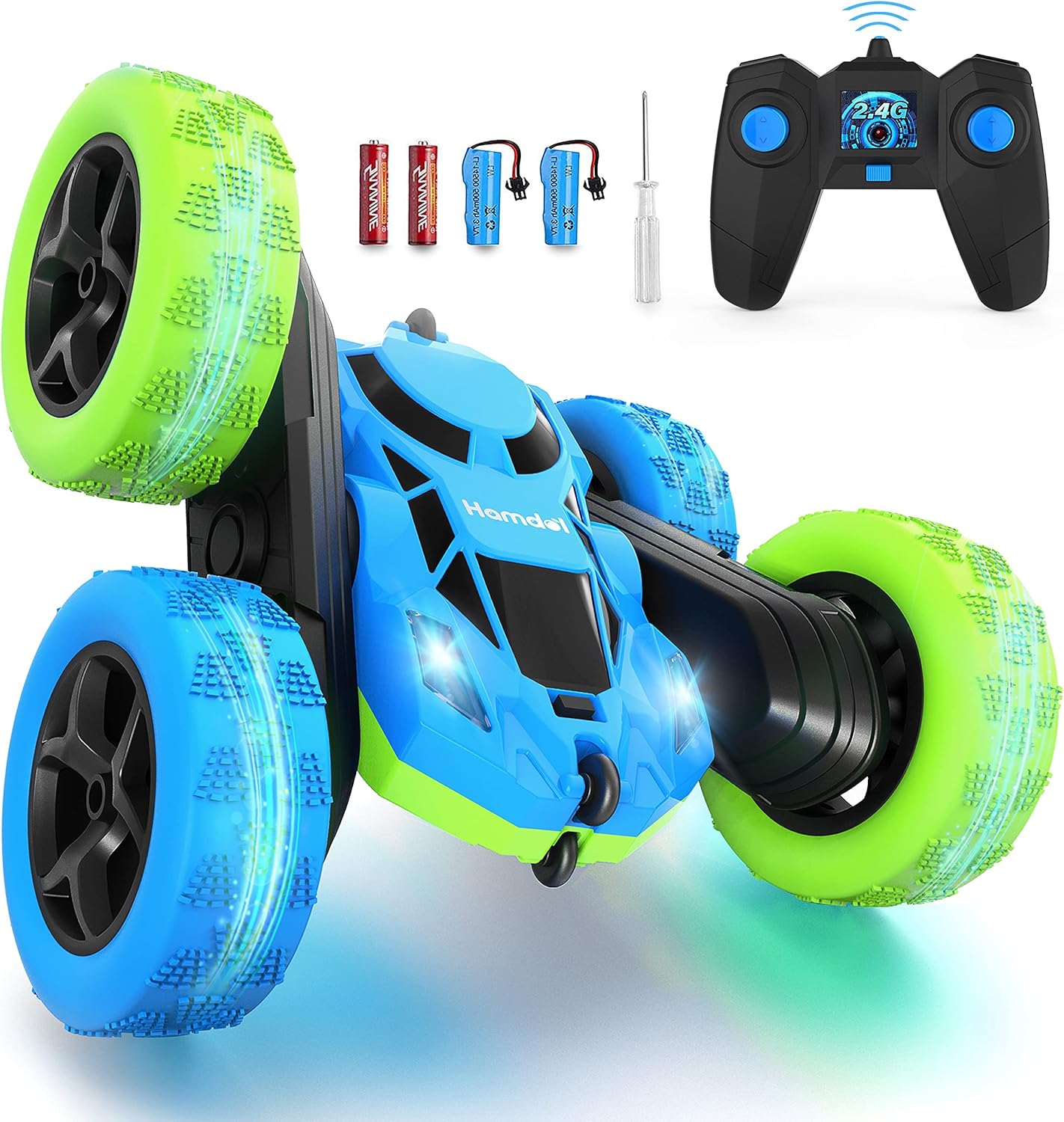 Remote Control Car for Kids, 360° Rotating Double-Sided RC Car with LED Headlights, 4WD 2.4GHz Electric Rechargeable Toy Vehicle for Boys and Girls, Perfect Birthday